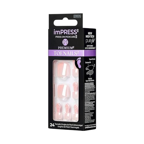 KISS imPRESS Premium No Glue Pedi Press-On Toenails - Sparkling Light Pink Pearl, Squoval Shape, 24 Nails + Prep Pad + Manicure Stick + Mini File - görsel 12