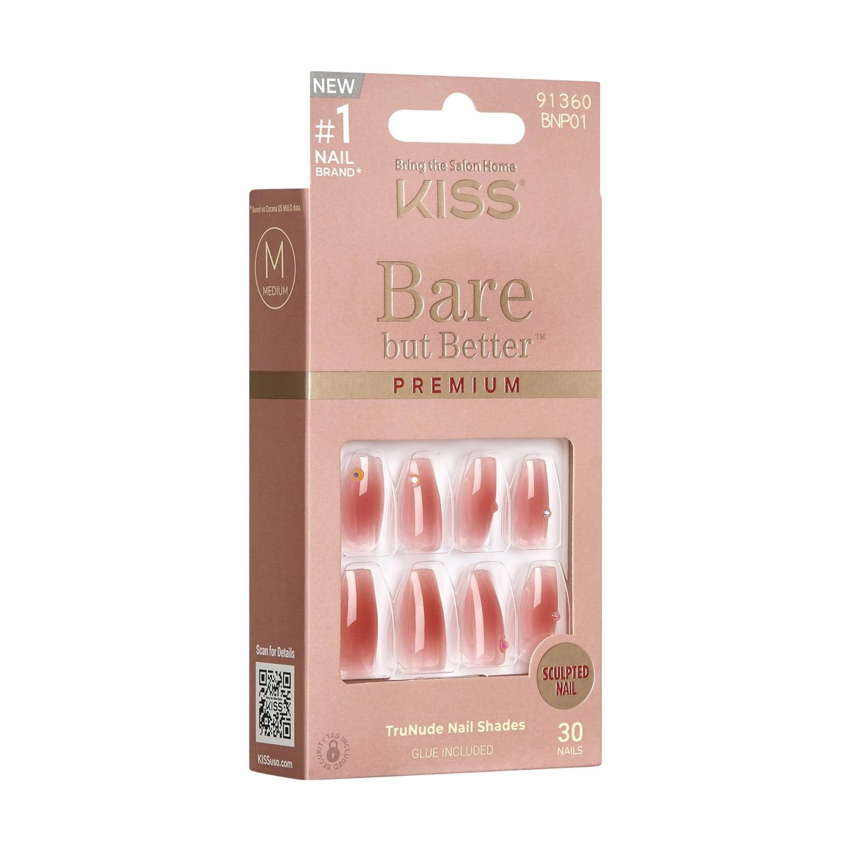 KISS Bare But Better Press On Nails - Shine, Dark Pink, Medium Coffin - 30 Nails with Glue - görsel 18