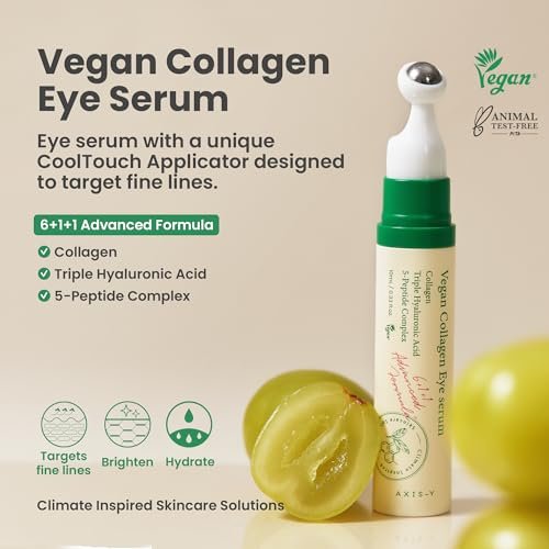 AXIS-Y Vegan Collagen Eye Serum - K-Beauty Triple Hyaluronic Acid & Peptide Serum for Wrinkles, Dark Circles & Elasticity (0.33 fl. oz.) Avelisse