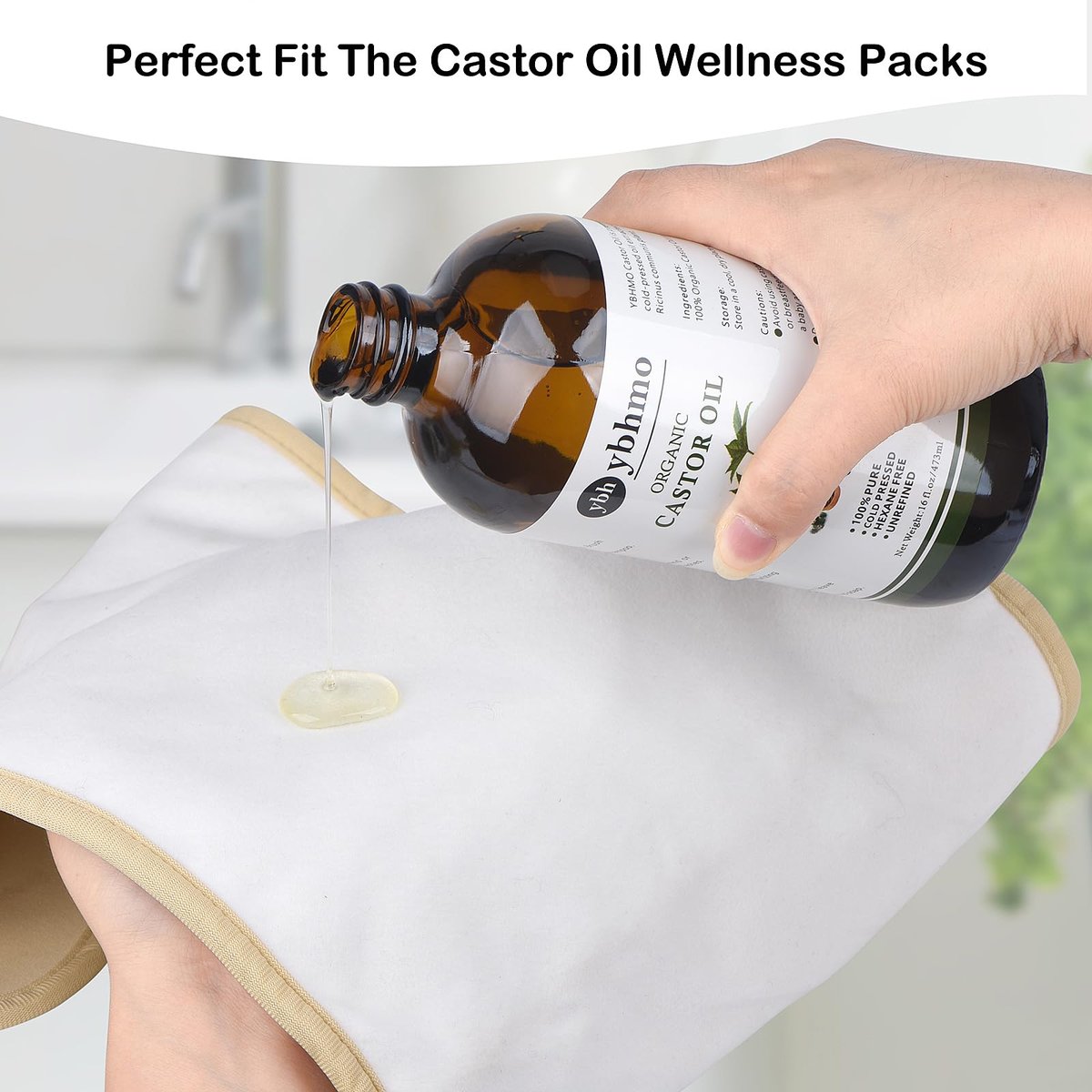 YBHMO Cold Pressed Castor Oil Organic Glass Bottle (16 Fl Oz) - 100% Pure, Hexane Free for Hair Growth, Castor Oil Packs & Body Moisturizer Avelisse