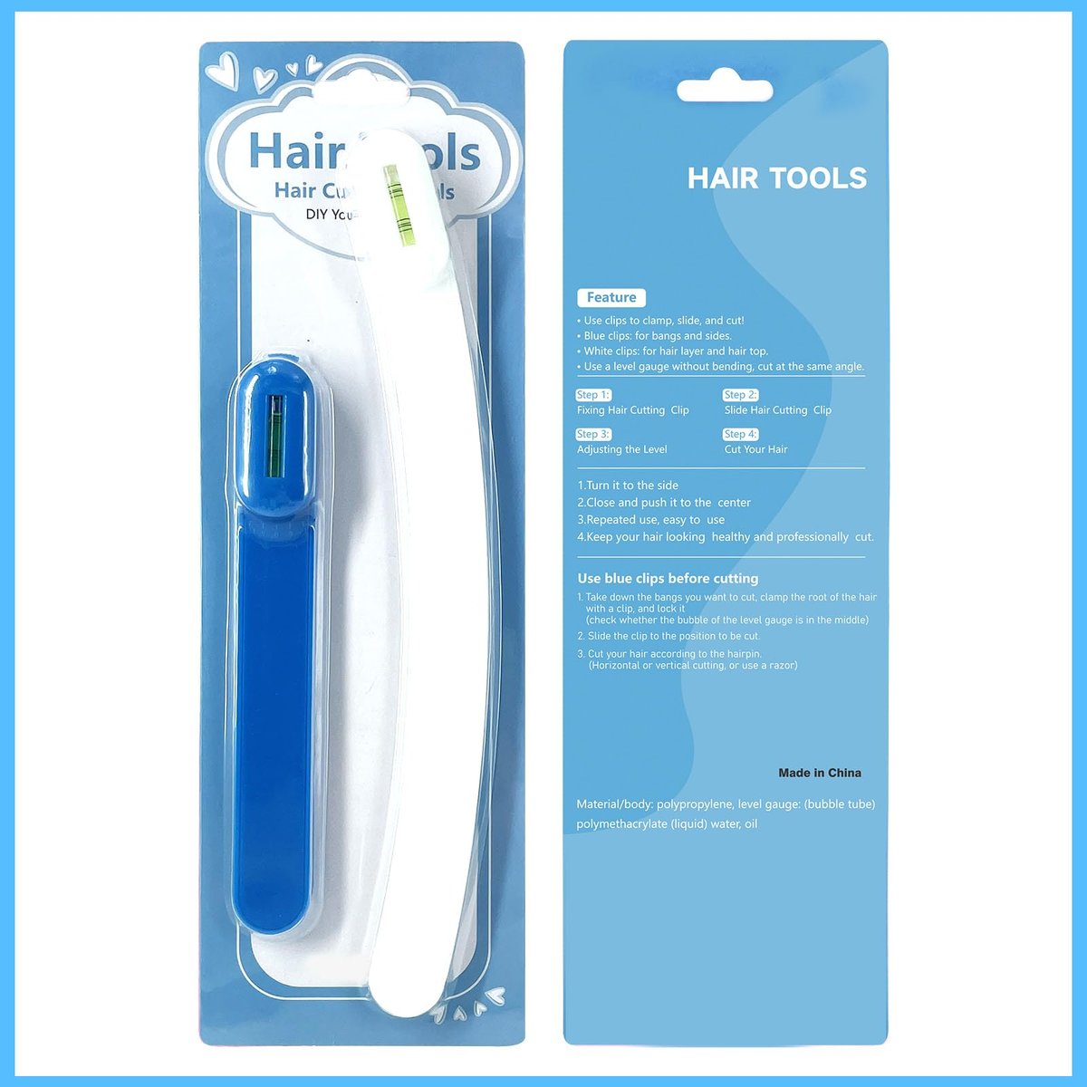TagRecove Professional Hair Styling Tools: DIY Layering and Trimming Kit with Clips, Guide for Bangs, Layers, Split Ends - Blue Avelisse