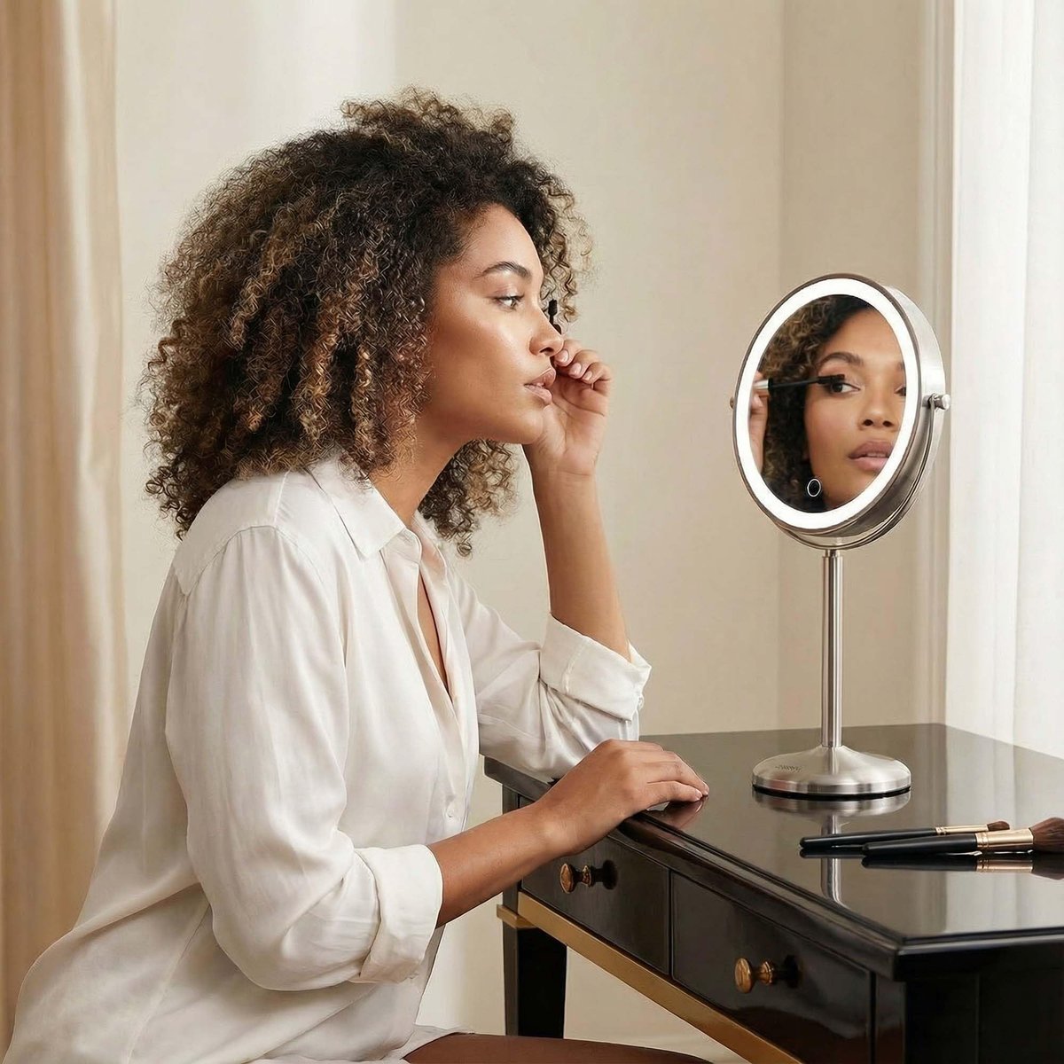 Fancii 9-Inch Lighted Makeup Mirror - Height Adjustable, 10X/1X Magnification, Rechargeable LED Vanity Mirror with Stand Avelisse