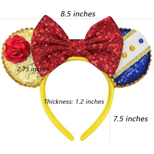 Bmobuo Rose Mouse Ears Sequin Bows Headband for Women - Red & Blue, 1 Count Avelisse