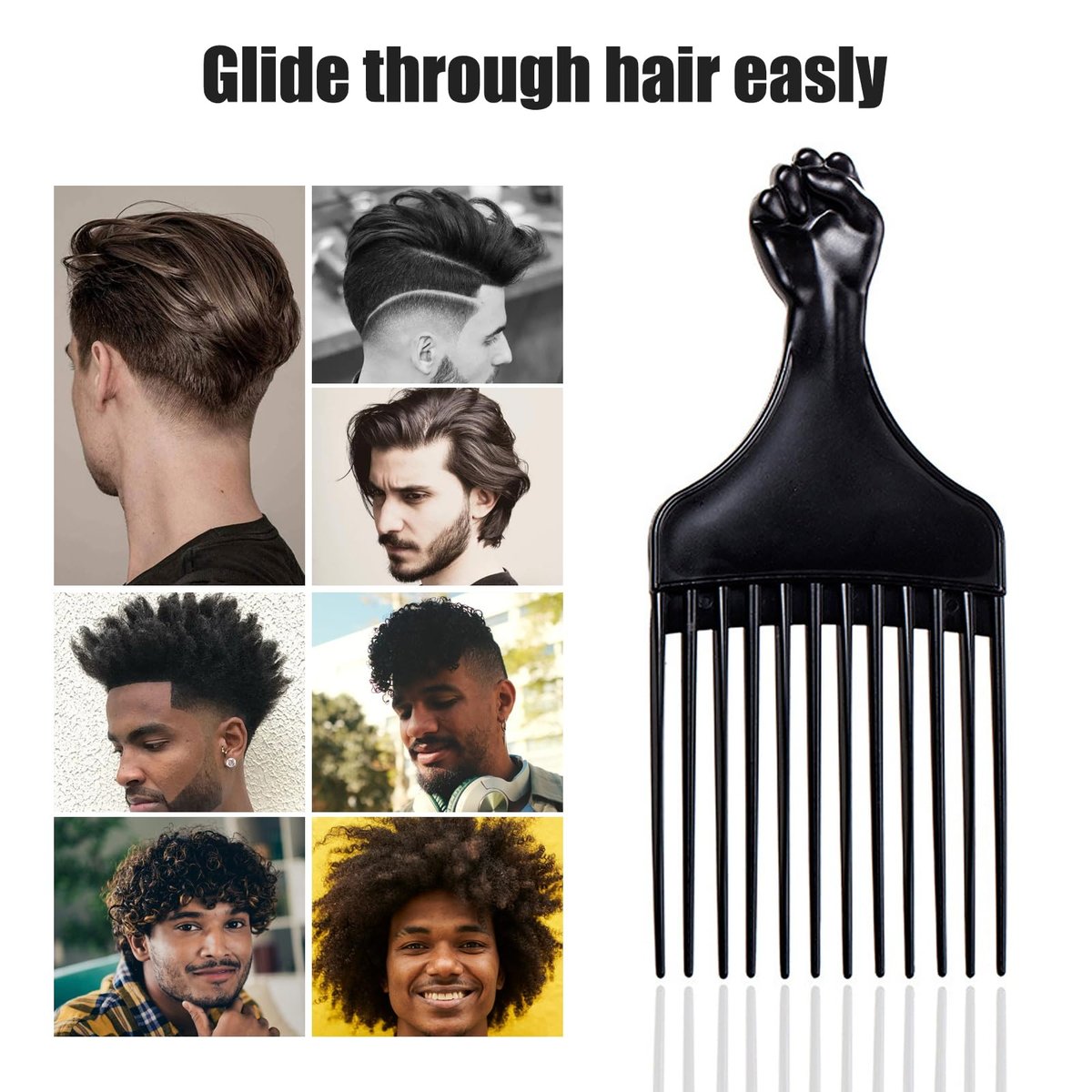 Soft 'N Style Plastic Hair Pick Combs for Women and Men - 3 Pack Black Detangling Combs for Afro, Curly Hair Braiding and Styling - görsel 14