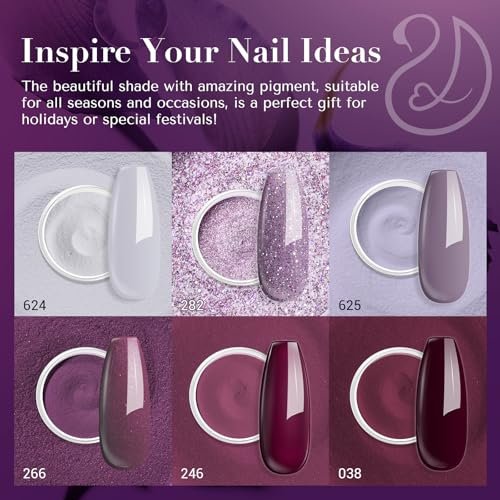 AZUREBEAUTY Dip Powder Nail Set - 6 Colors Purple Rose Red Glitter Dipping Powder Starter Kit for French Nail Art Manicure DIY Salon, No Nail Lamp Needed - görsel 16