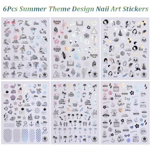 6-Pack Summer Nail Art Stickers – Palm Tree, Starfish & Tropical Coconut Tree Decals for Beach-Themed Manicure - görsel 17