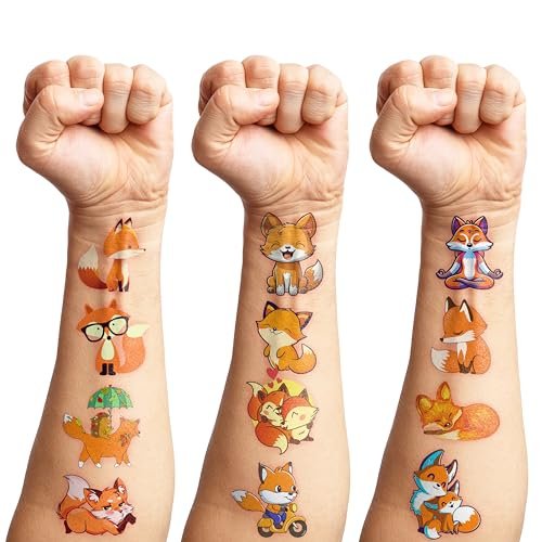 96PCS Cute Fox Temporary Tattoos Pre-Cut - Woodland Animals Birthday Party Decorations Favors, Farm Forest Foxes Fall Stickers for Kids Boys Girls Autumn Festival Theme - görsel 18