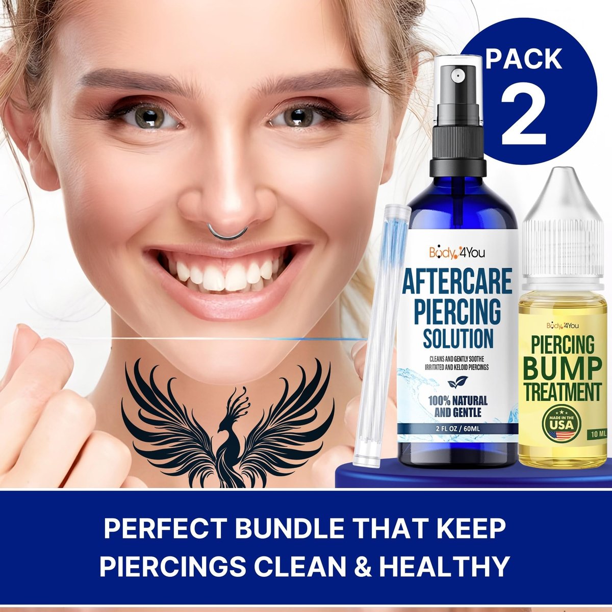 BodyJ4You Piercing Aftercare Spray - Keloid Bump Removal & Piercing Hole Cleaner | Natural Saline Wound Wash for Ears, Nose & Body Piercings - görsel 14