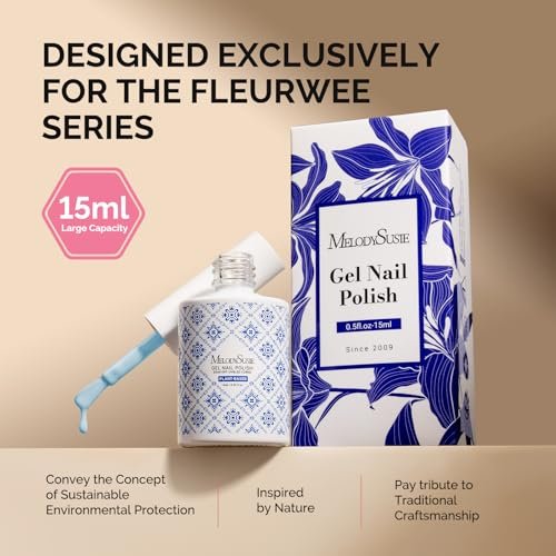 MelodySusie Fleurwee Plant Based Gel Nail Polish - Hema Free Light Blue Soak Off UV LED Gel - Non Toxic Long Lasting Nail Art for Salon or DIY at Home (P06 Ixia Viridiflora Blue) - görsel 12