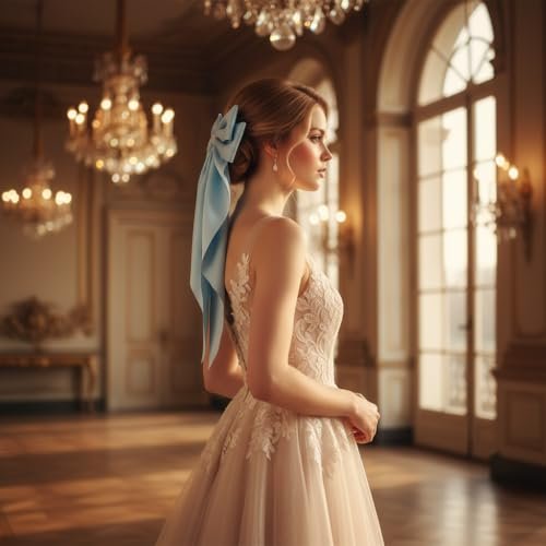 Light Blue Jumbo Silky Satin Bow Clip Hair Barrettes with Long Tails - Large French Metal Bowknot Hairpins for Girls - görsel 18