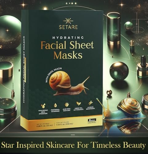 Setare Hydrating Sheet Masks with Snail Mucin, Collagen, Hyaluronic Acid & Premium Botanicals - 8 Pack - görsel 14