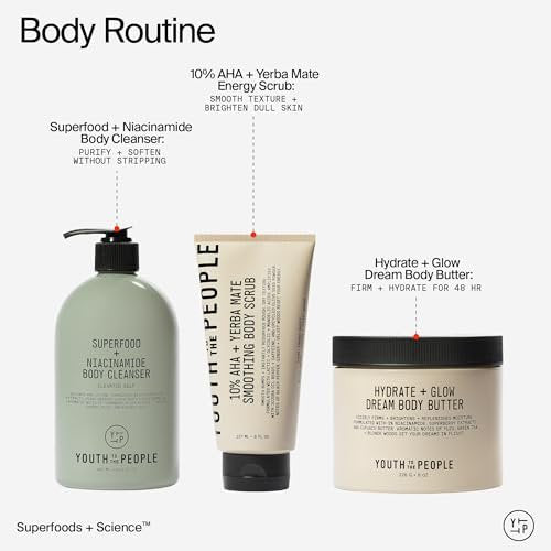 Youth To The People 10% AHA + Yerba Mate Smoothing Energy Body Scrub – 8 fl oz | Exfoliates Rough Texture & Dry Skin, Suitable for Sensitive & Keratosis Pilaris Skin, Vegan Avelisse
