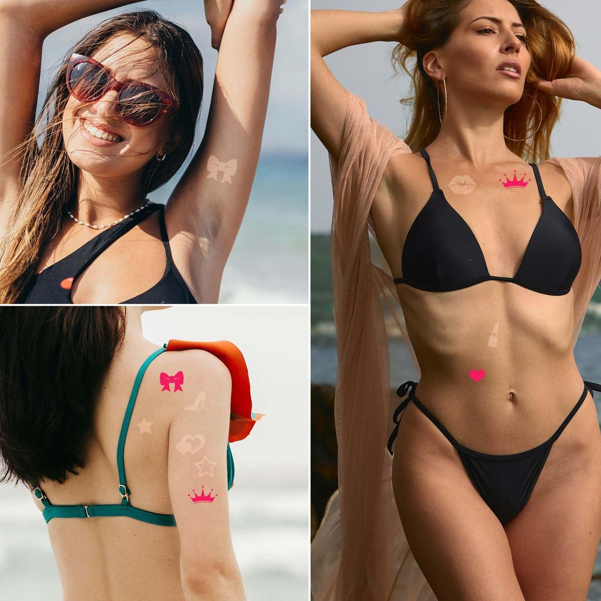 320pcs Tanning Stickers - Cute Sunbathing Body Decals for Summer Beach (8 Styles, Rose Red) - görsel 14