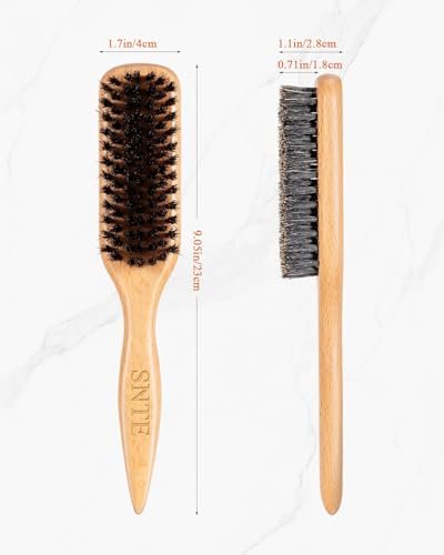100% Boar Bristle Slick Back Hair Brush | Natural Peach Wood Handle | Restores Shine, Controls Frizz, Smooths Flyaways | Teasing Adds Volume Styling Tool | For Sleek Ponytails, Buns & Beard Grooming - görsel 18