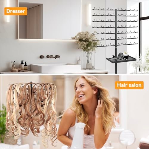 BRIAN & DANY 140-Peg Braiding Hair Rack Standing, Height Adjustable Hair Extension Holder with Salon Tray, Hair Separator Stand for Hairstylist Braiders, Black Avelisse