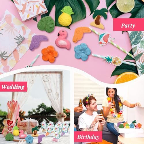 Lounsweer 48 Sets Hawaiian Luau Party Favor Bath Bombs – Tropical Flamingo & Pineapple Scented Bath Bombs with Organza Bags for Summer Holiday Gifts, Birthday, Wedding, and Party Favors - görsel 12