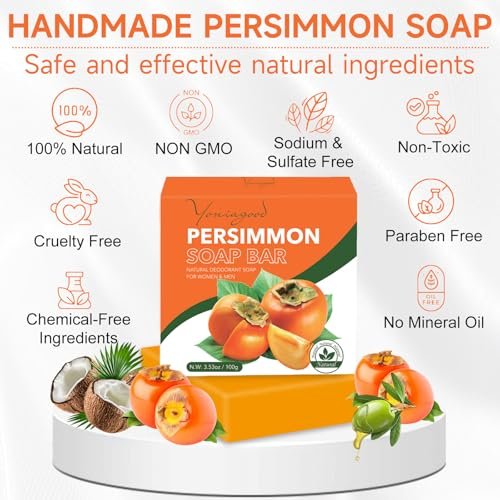 yoniagood 3 Pack Persimmon Soap Bar for Body Odor Control, Natural Deodorant Body Bar Soap for Old People Smell, Organic Eliminating Odor Wash Soap for Women & Men - görsel 16