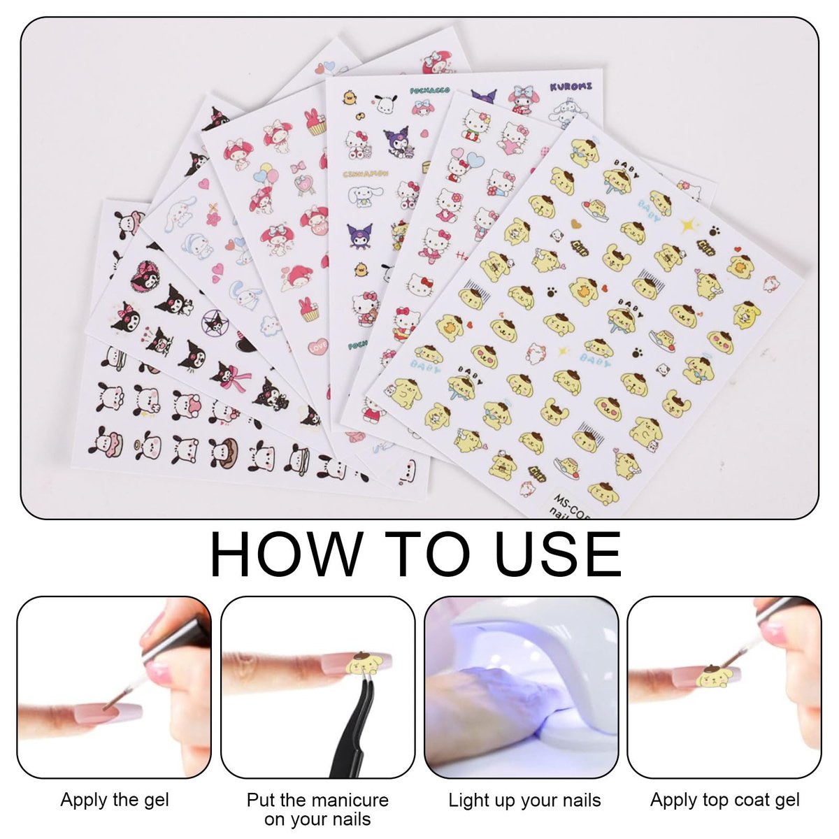 7PCS Cute Cartoon Nail Stickers - Kawaii Nail Art Decals for DIY Manicure, Women & Kids - görsel 14