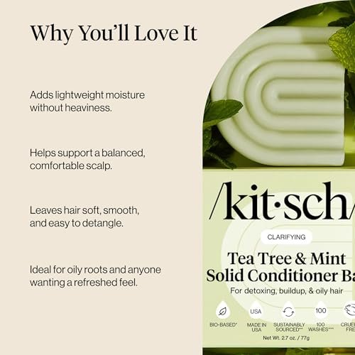 Kitsch Clarifying Tea Tree & Mint Conditioner Bar - Vegan, Color-Safe Solid Hair Conditioner for Scalp & Oil Control, 2.7 oz Avelisse