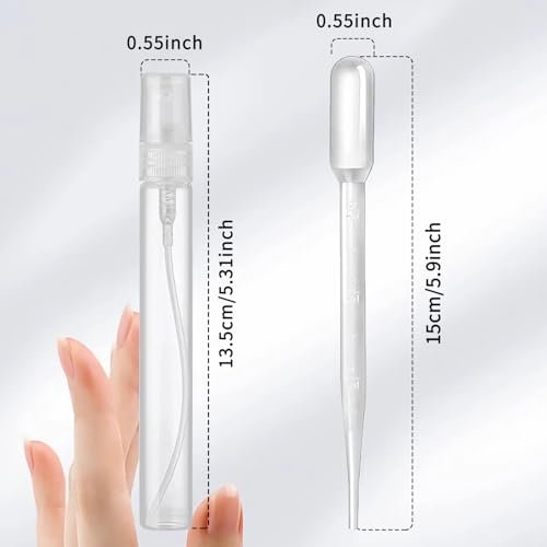 uadbau Mini Spray Bottle Set – 5 x 10ml Refillable Perfume Atomizers with 3 Transfer Pipettes, Clear Plastic Travel Spray Bottles for Perfume, Skincare, and Hair Sprays - görsel 14