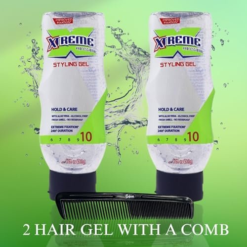 Erbies Xtreme Hair Gel Squeeze (Transparent) 17.64 oz (Pack of 2) with Complimentary Comb - Extreme Hold Styling Gel - görsel 12