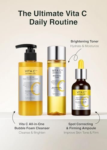 MISSHA Vita C All-In-One Bubble Foam Facial Cleanser - 6.76 fl oz (200ml) - Deep Pore Detox with 99% Pure Vitamin C, Korean Face Wash for Impurities, Makeup, Blackheads, Whiteheads Avelisse