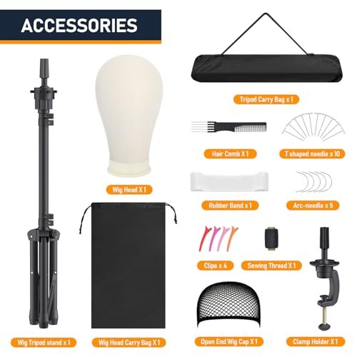 Hemndic Wig Stand with Head - Height Adjustable Wig Head Stand with Mannequin Head and Extra Clamp Stand Avelisse