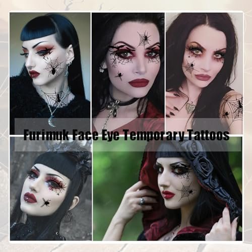 Halloween Spider Face Eye Tattoos - 4 Sheets Temporary Eyeliner Eyeshadow Stickers for Women Girls Spider Web Costume Cosplay Party Favors - görsel 12