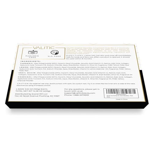 VALITIC Kojic Acid Soap Bars - Turmeric, Snail Mucin, Charcoal & Lemon - 4 Assorted Dark Spot Remover Soaps with Hyaluronic Acid, Vitamin C, Vitamin E & Shea Butter - görsel 18