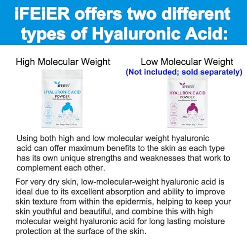 iFEiER 100% Pure Hyaluronic Acid Powder | High Molecular Weight Sodium Hyaluronate | 60g (2.12 oz) Cosmetics Grade for DIY Serums Avelisse