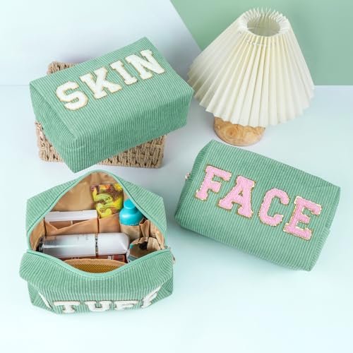 MAGEFY Small Corduroy Makeup Bag for Purse – Portable Cosmetic Pouch with Compartments for Women, Green (STUFF) - görsel 12