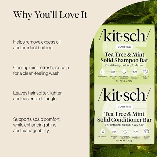 Kitsch Clarifying Tea Tree Shampoo and Conditioner Set – Natural Scalp & Oil Control Hair Care Bars for Women and Men – Paraben, Sulfate & Silicone Free – Made in USA – 2 Count Avelisse
