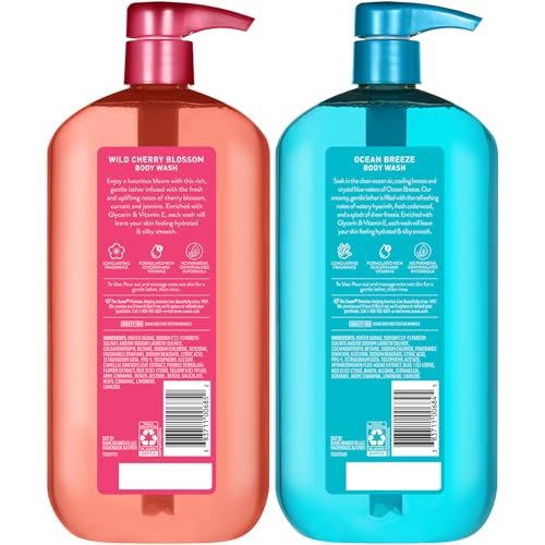 Suave Body Wash Variety Pack: Ocean Breeze & Wild Cherry Blossom, 3 x 30 oz, Moisturizing with Vitamin E Avelisse