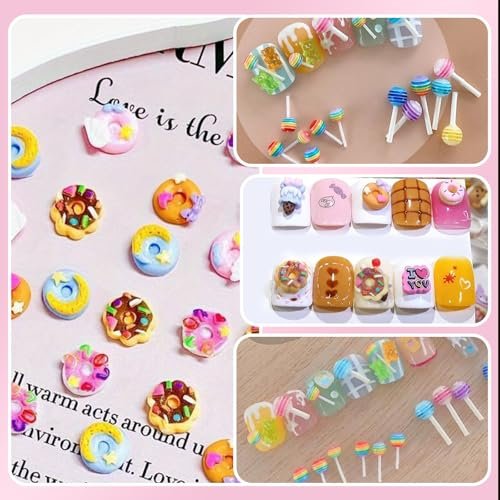 3D Mix Nail Charms Kit: Lollipop, Gummy Bear, Donut & More Cute Acrylic Nail Art Charms - Alloy & Resin Rhinestones for DIY Crafts - görsel 14