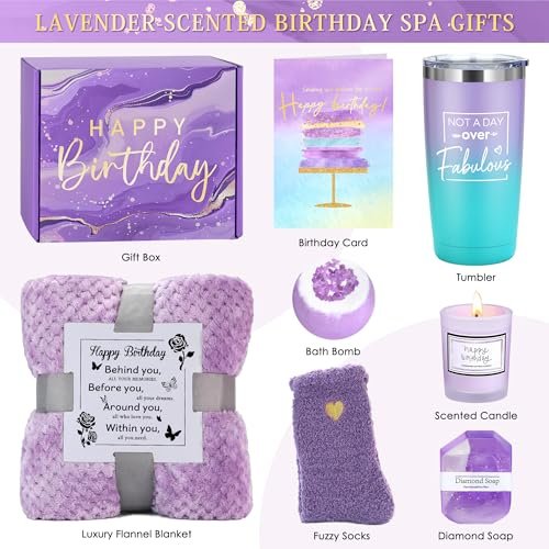 Happy Birthday Purple Gift Basket for Women - Unique Birthday Gifts for Mom, Sister, Best Friend, Female Her Avelisse