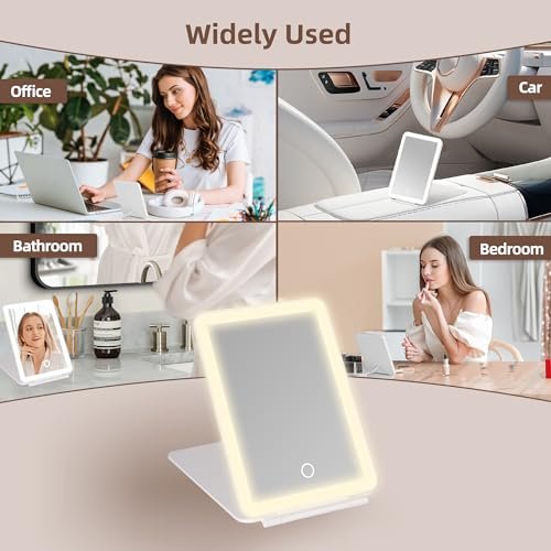 Hansong Folding Makeup Mirror with Lights Rechargeable 7.9 Inch Travel Mirror with 72 LED Lights, 3 Color Adjustable Lighting Dimmable Beauty Gift for Women Avelisse