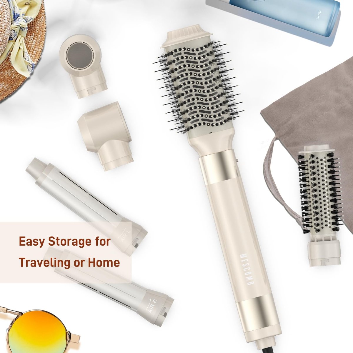 5 in 1 Hair Air Styler - Rotating Hair Dryer Brush 110000 RPM, Hot-Air Automatic Wrap for Curling, Frizz-Free Blow Dryer Brush for Straightening Volumizing No Heat Damage, Gold Avelisse