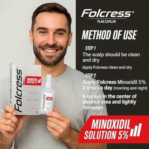 Folcress Minoxidil 5% Topical Solution for Hair Regrowth, 60 ml (2.2 Fl Oz) - Grey Avelisse