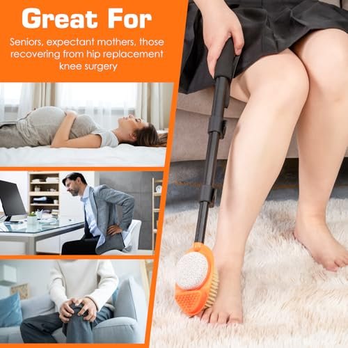 LYIGEOL 3-in-1 Adjustable Foot Scrubber with Pumice Stone – 15” to 28” Aluminum Tube Foot Cleaning Brush for Seniors, Elderly, Disabled Men and Women Avelisse