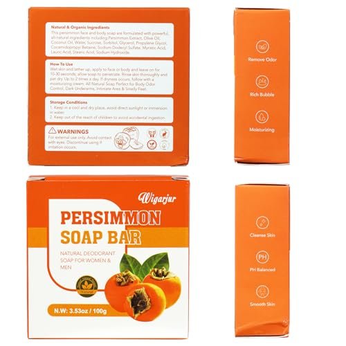 3 Pack Persimmon Soap Bar for Old People Smell – Natural Deodorant Body & Face Soap for Body Odor Control, Men & Women Deodorizing, Handmade Deep Cleansing Bar - görsel 10