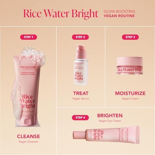 The Face Shop Rice Water Bright Travel Kit – Korean Skin Care Set with Ceramide, Vegan Hydrating Face Wash, Serum, Cream & Eye Cream for Dry Skin, Daily Moisturizer Avelisse