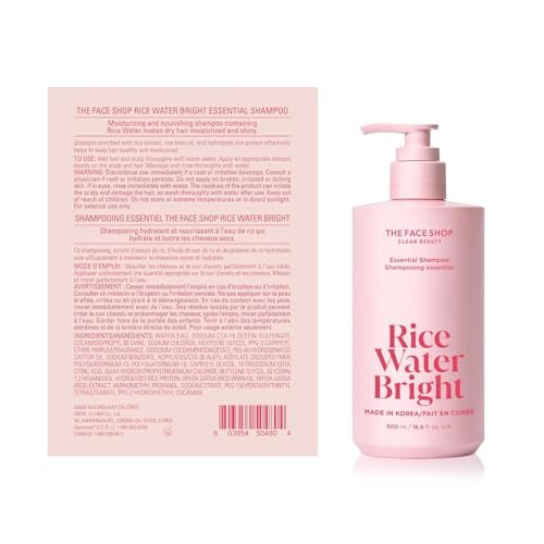 The Face Shop Rice Water Bright Essential Shampoo - Strengthening & Anti-Frizz Shampoo for Dry, Damaged Hair - Sulfate Free Korean Hair Care with Rice Protein Avelisse