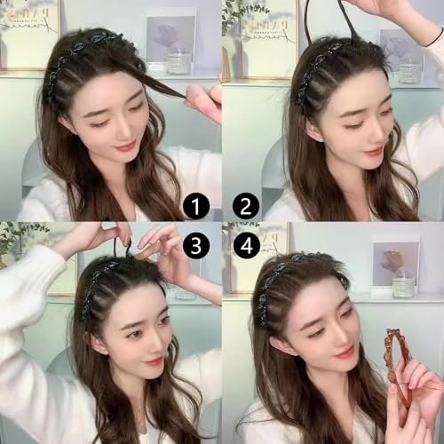 acDesign 4-Piece Headband with Clips Set – Professional Weave Bangs Hairstyle Hairpin Headband for Women (2 Black & 2 Red) - görsel 14