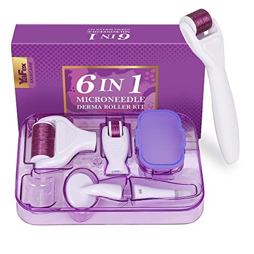 YaFex 6-in-1 Titanium Microneedling Roller Kit - 0.25mm, 0.3mm Replaceable Heads for Face and Body Avelisse