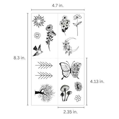 One Grace Mini Nature Temporary Tattoos - Realistic Long Lasting Waterproof Tiny Tattoos - Black and White Butterflies Bird Flower Rose Tree Branch Boho Small Tattoos for Women and Men Avelisse