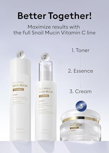 MISSHA Cell Renew Snail Mucin Vitamin C Cream - Hydrating Korean Moisturizer for Youthful Glow, 1.69 Fl Oz Avelisse