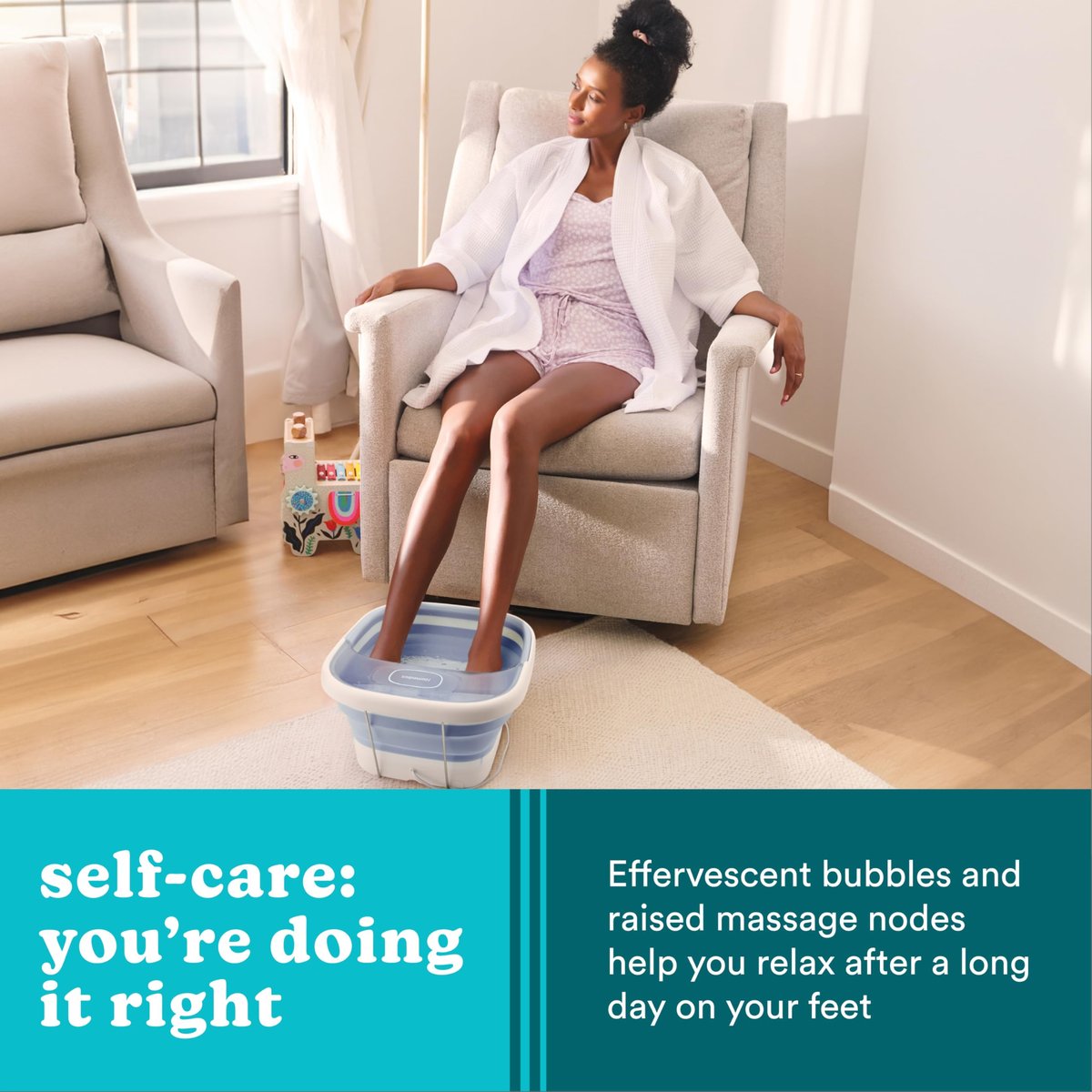 Homedics Collapsible Foot Spa with Heat, Bubbles & Vibration Massage - Portable Pedicure Spa, Deep Soak Basin, Adjustable Temperature, Easy Storage, Blue Avelisse