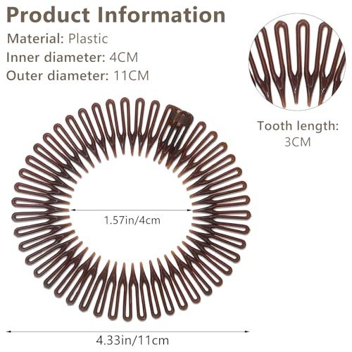 Jaasuee Classic Nylon Flexible Comb Headband for Women – Brown & Black Pack, All Hair Types - görsel 14