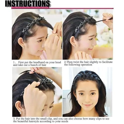 2-Pack Double Bangs Hairstyle Hairpin Headband with 8 Small Clips - Women's Double Layer Twist Plait Hair Tool for Curly, Thick Hair - Toothed Hair Bands Braid Tool, Black and Reddish Brown - görsel 18