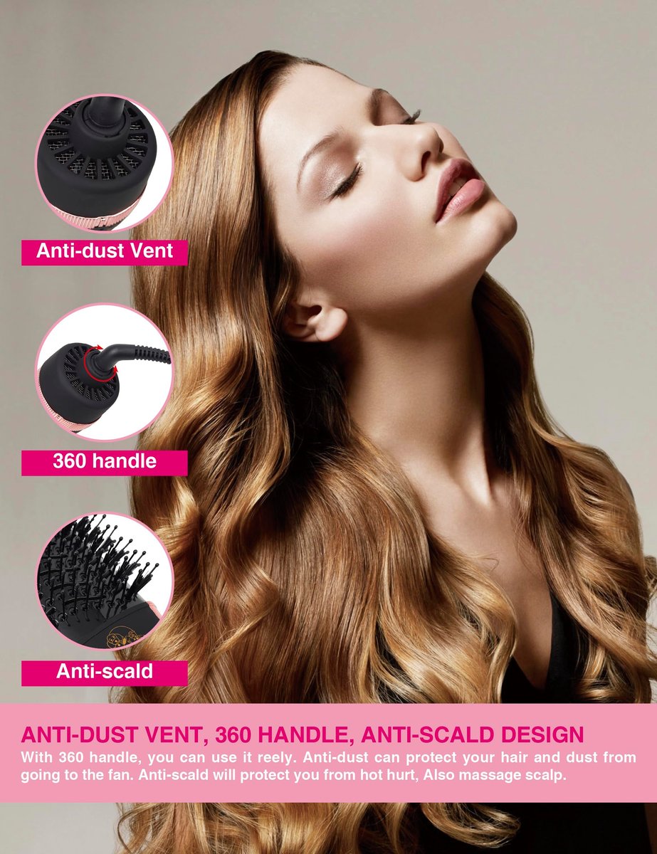 4 in 1 Ionic Hair Dryer Brush Blow Dryer Brush in One | Oval Titanium Barrel Hot Air Straightener for Smooth Frizz-Free Blowout - TWOBARCKER Avelisse